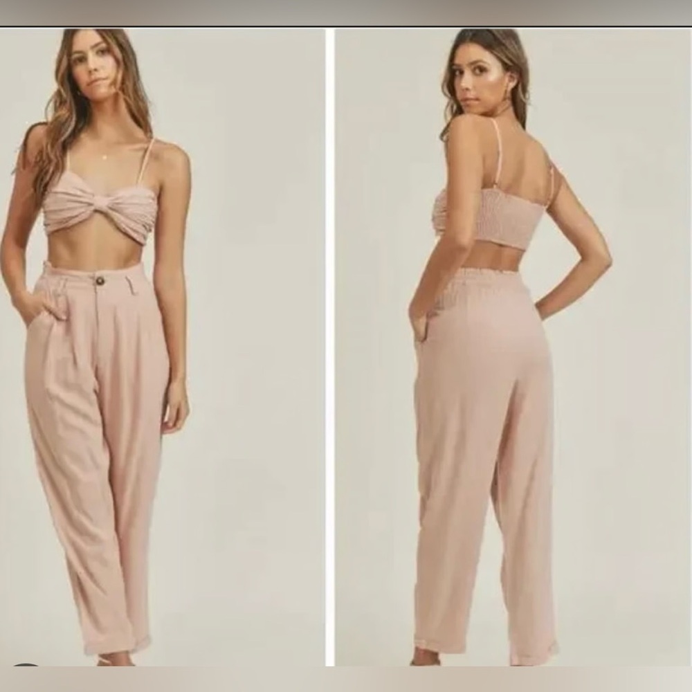 Mable NWT Women's Pink Linen blend pants, size small. Cinched waist, cuffed